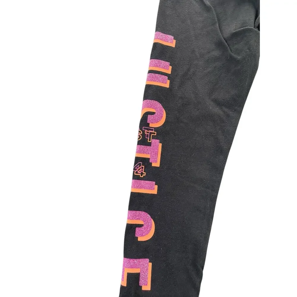 Justice Girls Black Pink Graphic Fitted Leggings Youth Size Small